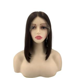 Dark Brown Straight Bob Jewish Human Hair Lace Wig